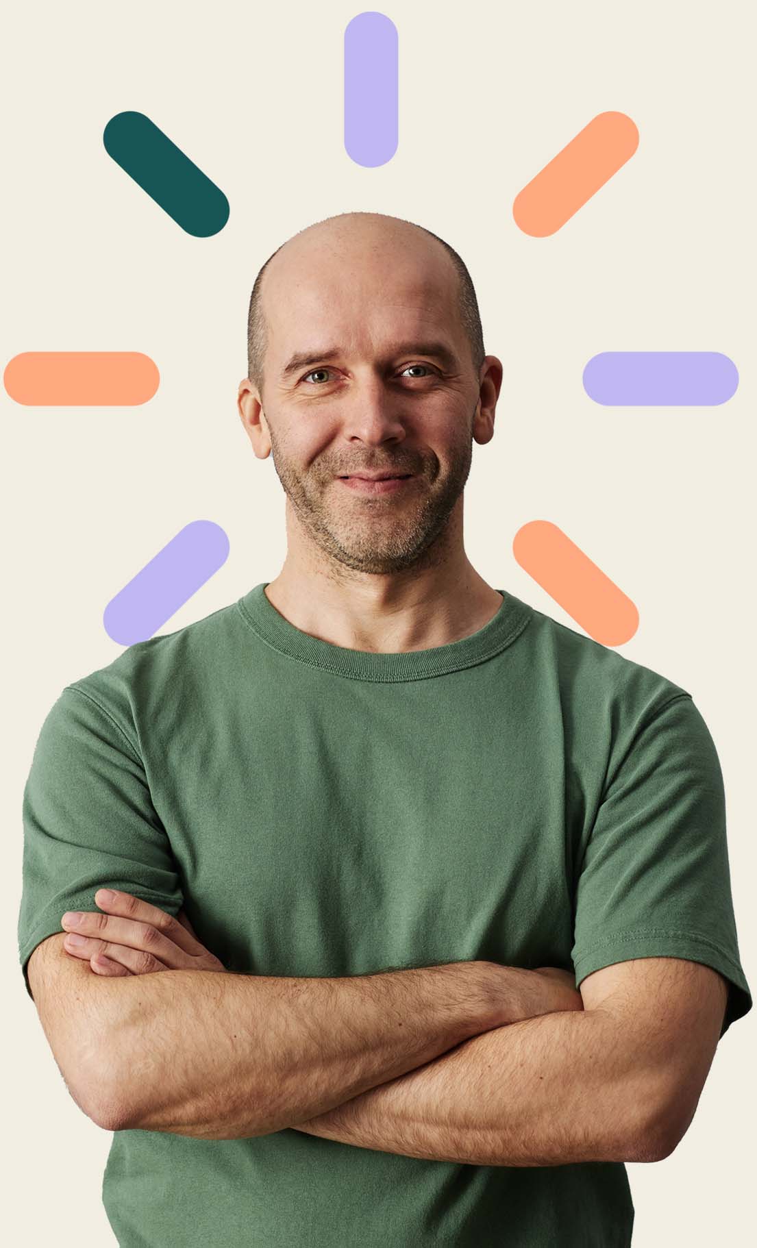 Man in Green T Shirt with Friendly Face